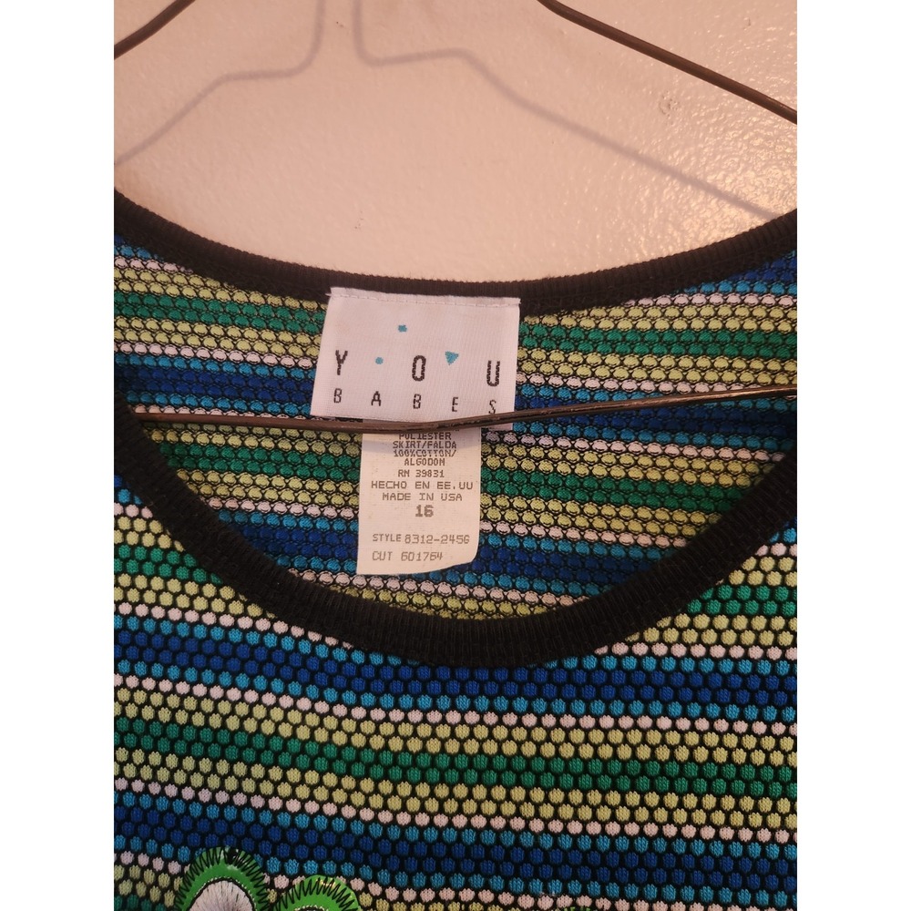 Y2k Y.O.U. Babes Short Sleeve Dress Size 16/ Women's Small 90s Frog Black Blue - Picture 4 of 7